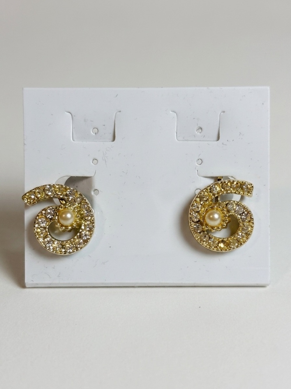 Vintage Gold Tone Spiral Rhinestone and Faux Pearl Screw Back Earrings
